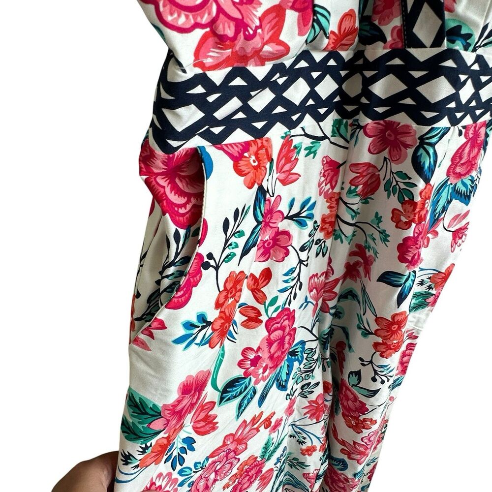 Eliza J Jumpsuit Sz 10 Floral Wide Leg NEW White Crispy Crisscross Cottagecore - Picture 9 of 11